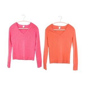 Vintage J.CREW 100% Cashmere V Neck Sweater lot of 2 Size XS made in Hong Kong